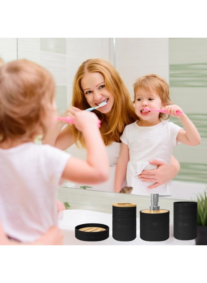 YelaJoy Bathroom Accessories Set 4 PCS, Bamboo Bathroom Accessory Set Includes Soap Dish, Soap Dispenser, Toothbrush Holder, Toothbrush Cup, Bathroom Sets Accessories, Boho Bathroom Decor(Black) - Image 4